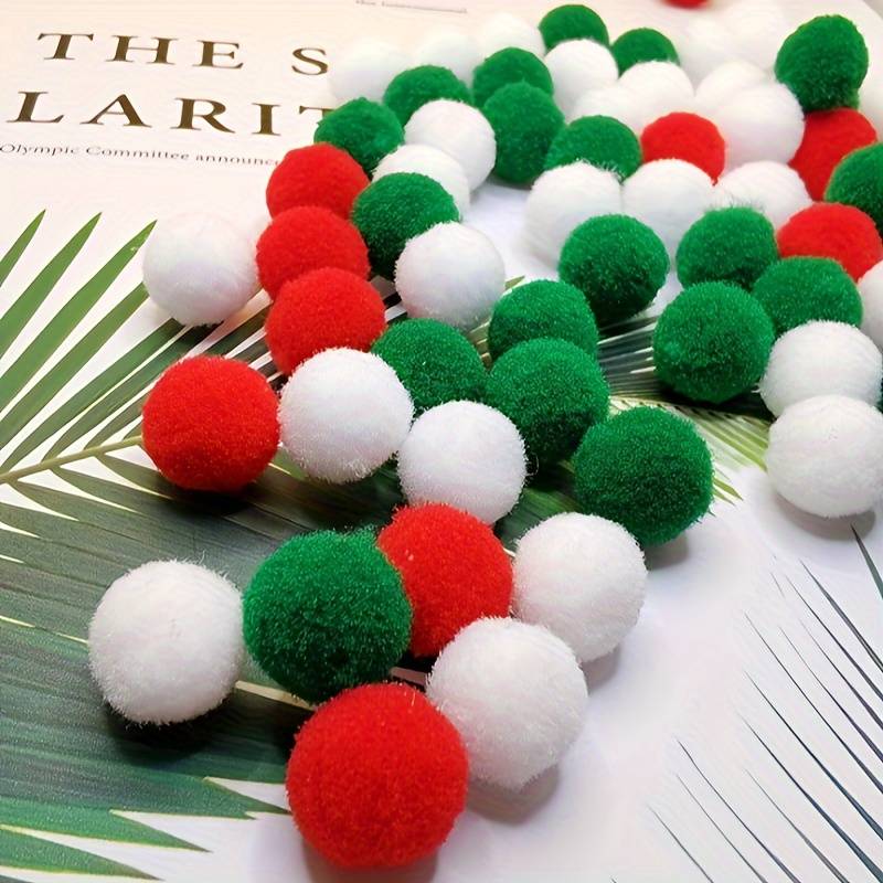 Christmas Pom Poms Mixed Colorful Red Green White Assorted - Temu